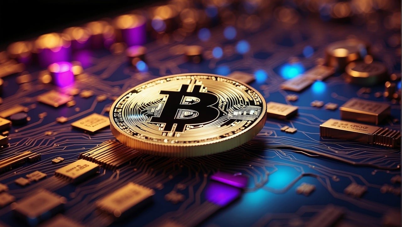 bitcoin, circuit board, cryptocurrency